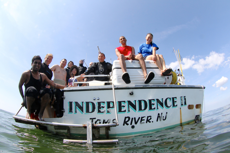 A club of scuba divers on the dive boat Independence II off the New Jersey shore